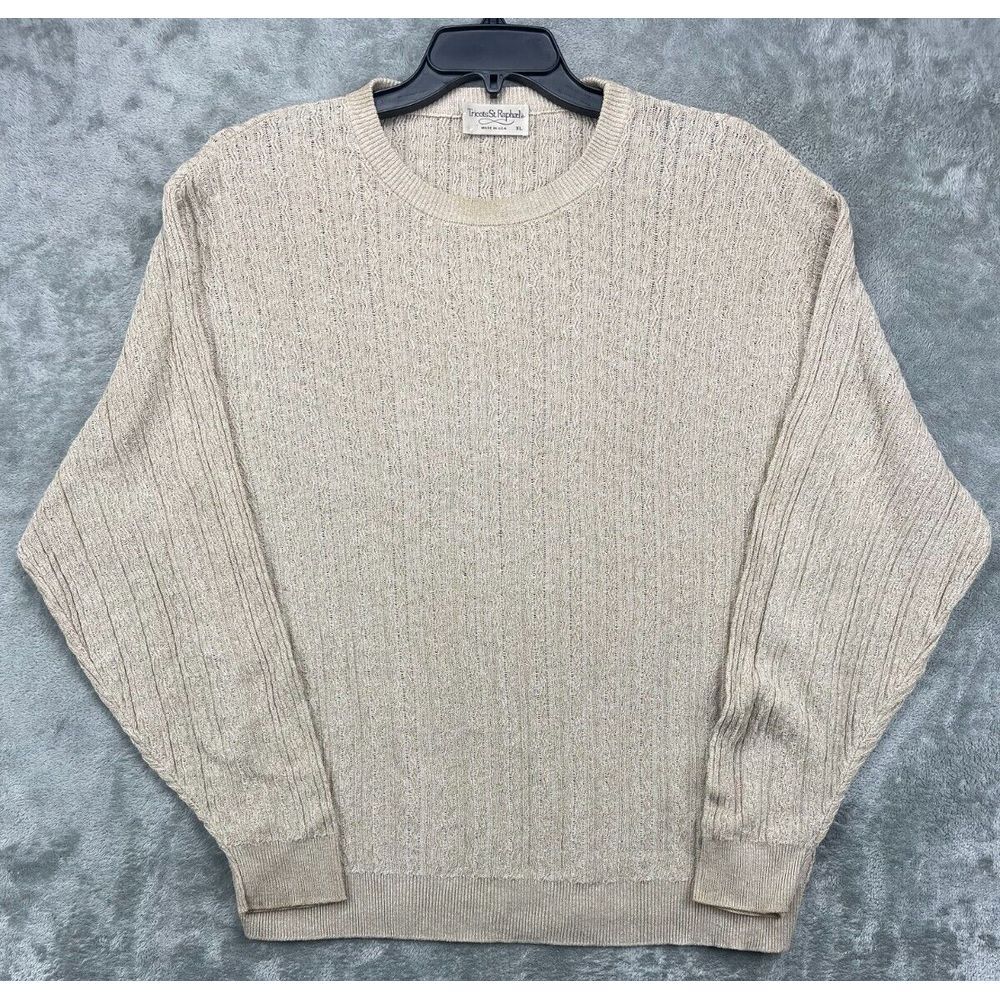 VTG Tricot St‎  Raphael Mens Sweater Size XL 90s Knit Cream Made USA